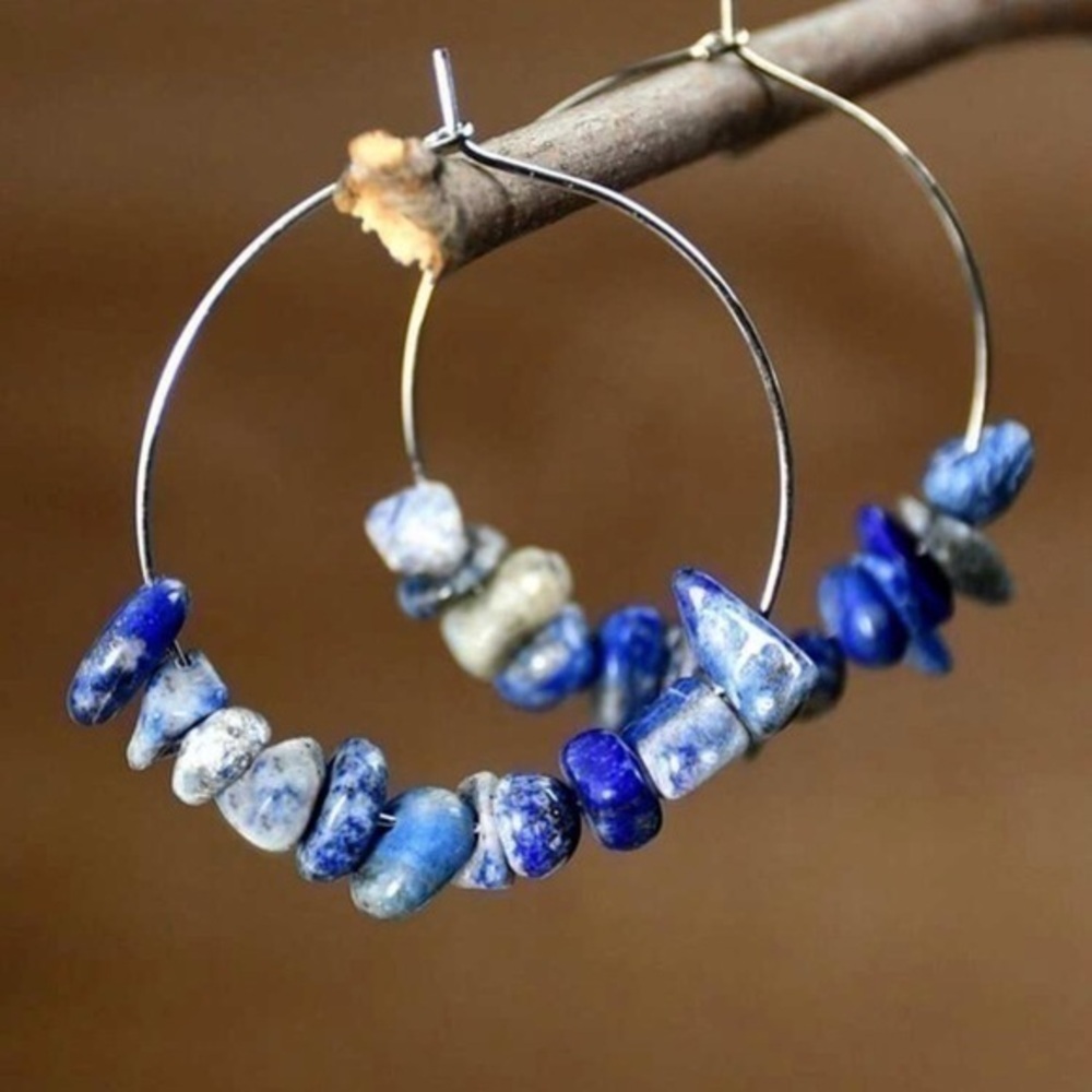 Blue Stone Hoop Earrings
